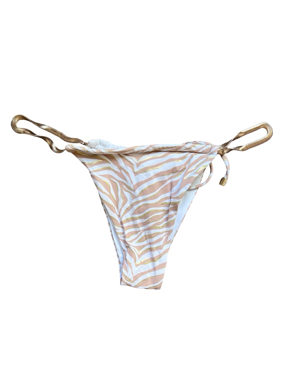 Beach Bunny white and gold zebra
print bikini bottom Low Rise w/ Chain Small